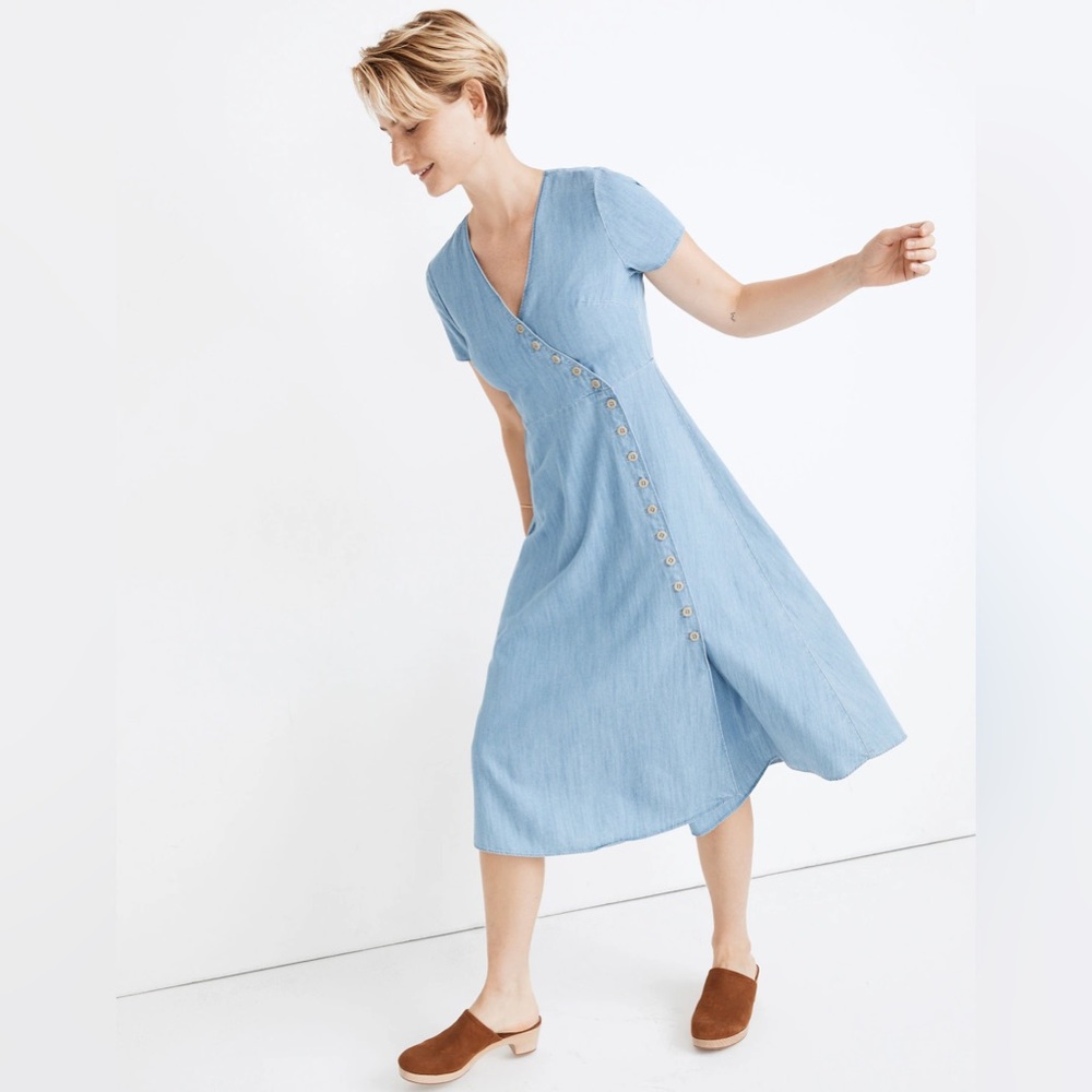 Madewell Petite Indigo Button-Wrap Midi Dress
